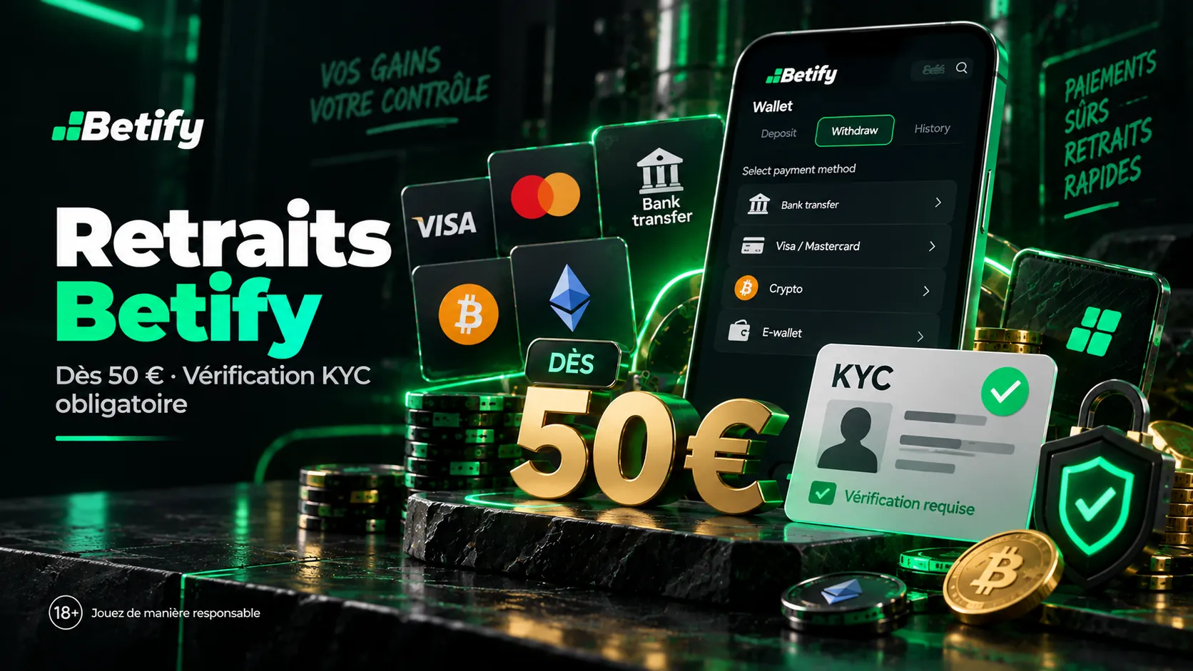 Retrait Betify depuis le Wallet : moyens de paiement et vérification KYC